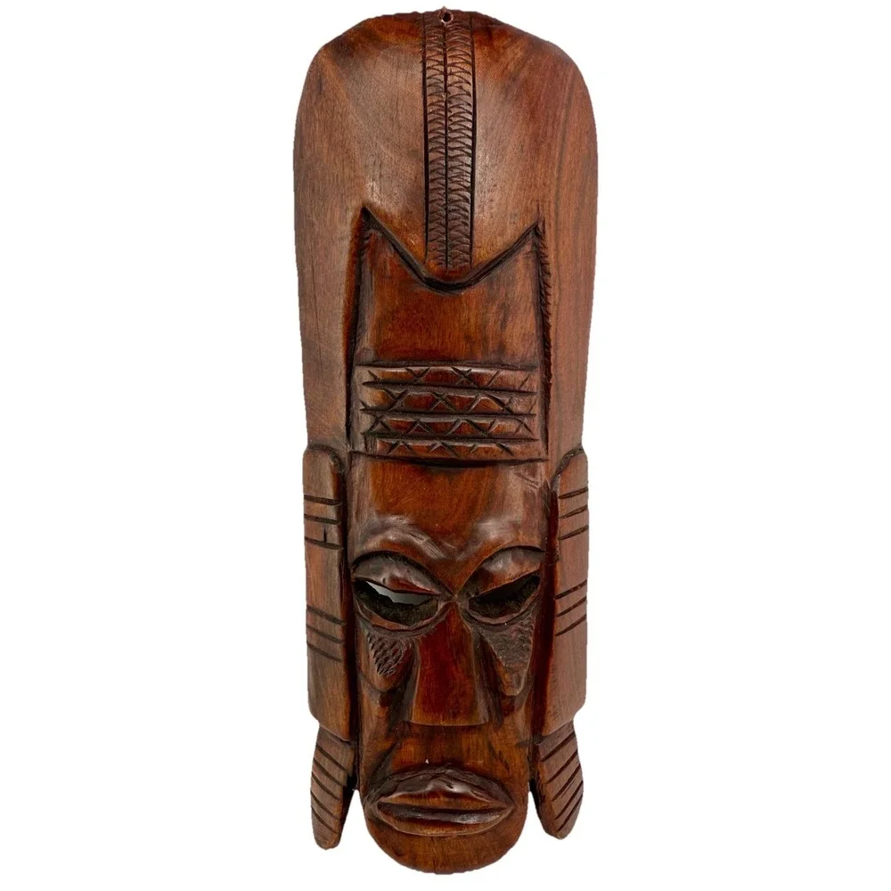 Vintage Hand Carved Wood Tiki Wall Mask‎ 9.5